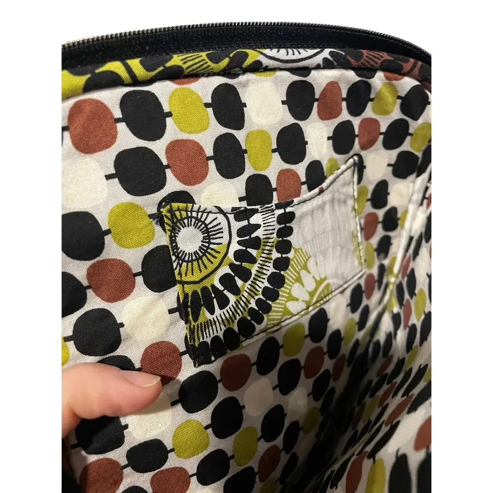 Vera Bradley Cocoa Moss‎ Black Brown Green Cream Cotton Tablet Case Zip closure